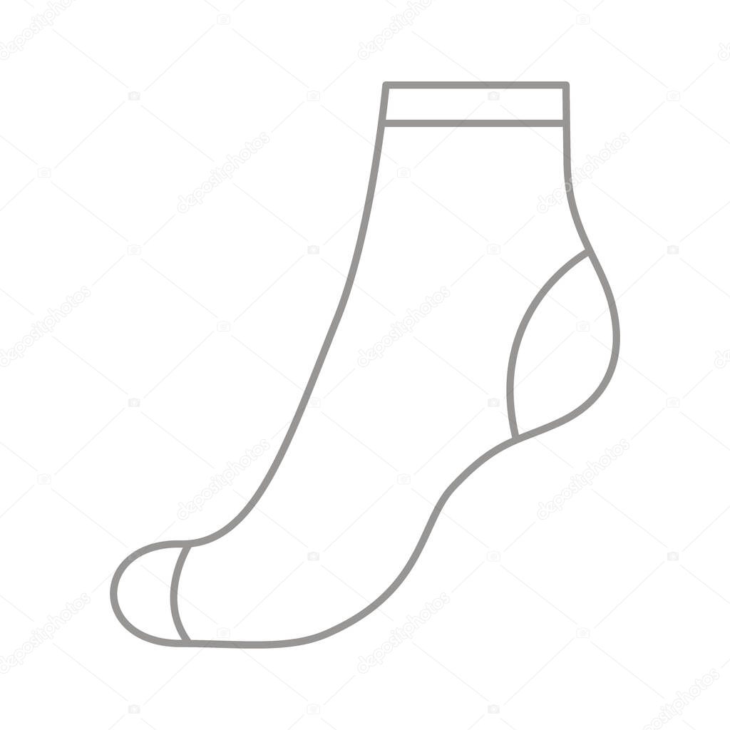 Sock for woman, outline template. Sport and regular sock. Technical mockup clothes side view. Vector illustration