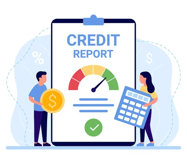 Raport kredytowy, dobra pożyczka. Osobiste informacje o wskaźniku kredytowym, zatwierdzonym kredycie, hipotece, pożyczce. Ilustracja wektora — Wektor stockowy