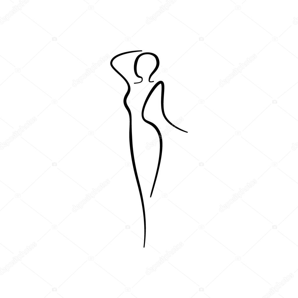 Beauty woman line body silhouette. Model female line figure. Abstract drawing of girl sign for wellness center, sport, dance, beauty salon and spa. Vector illustration