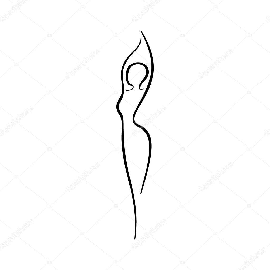 Beauty woman line body silhouette. Model female line figure. Abstract drawing of girl sign for wellness center, sport, dance, beauty salon and spa. Vector illustration