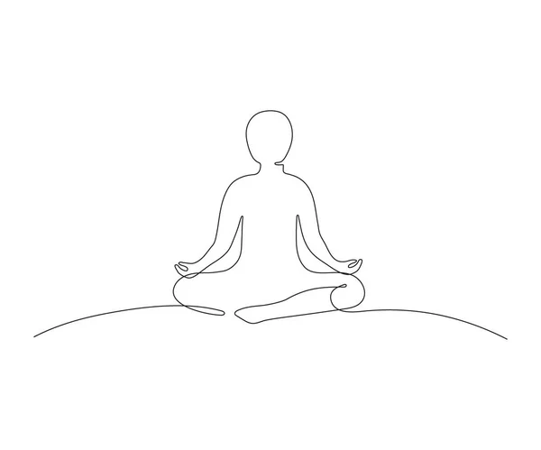 荷花中的人摆出瑜伽冥想 线条艺术的姿势 连续的黑色单线绘图 为保持镇静 恢复元气 女性轮廓在荷花的位置上 — 图库矢量图片