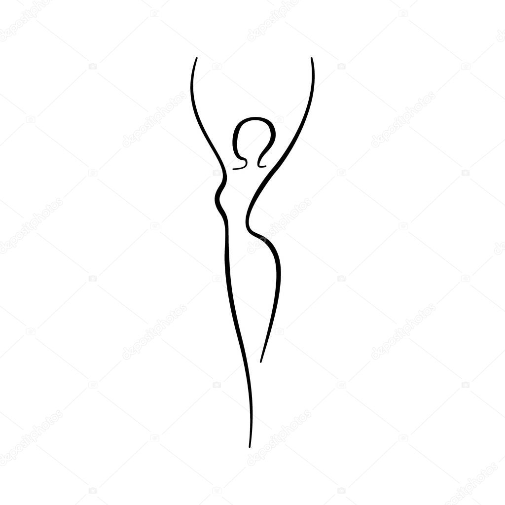 Beauty woman line body silhouette. Model female line figure. Abstract drawing of girl sign for wellness center, sport, dance, beauty salon and spa. Vector illustration