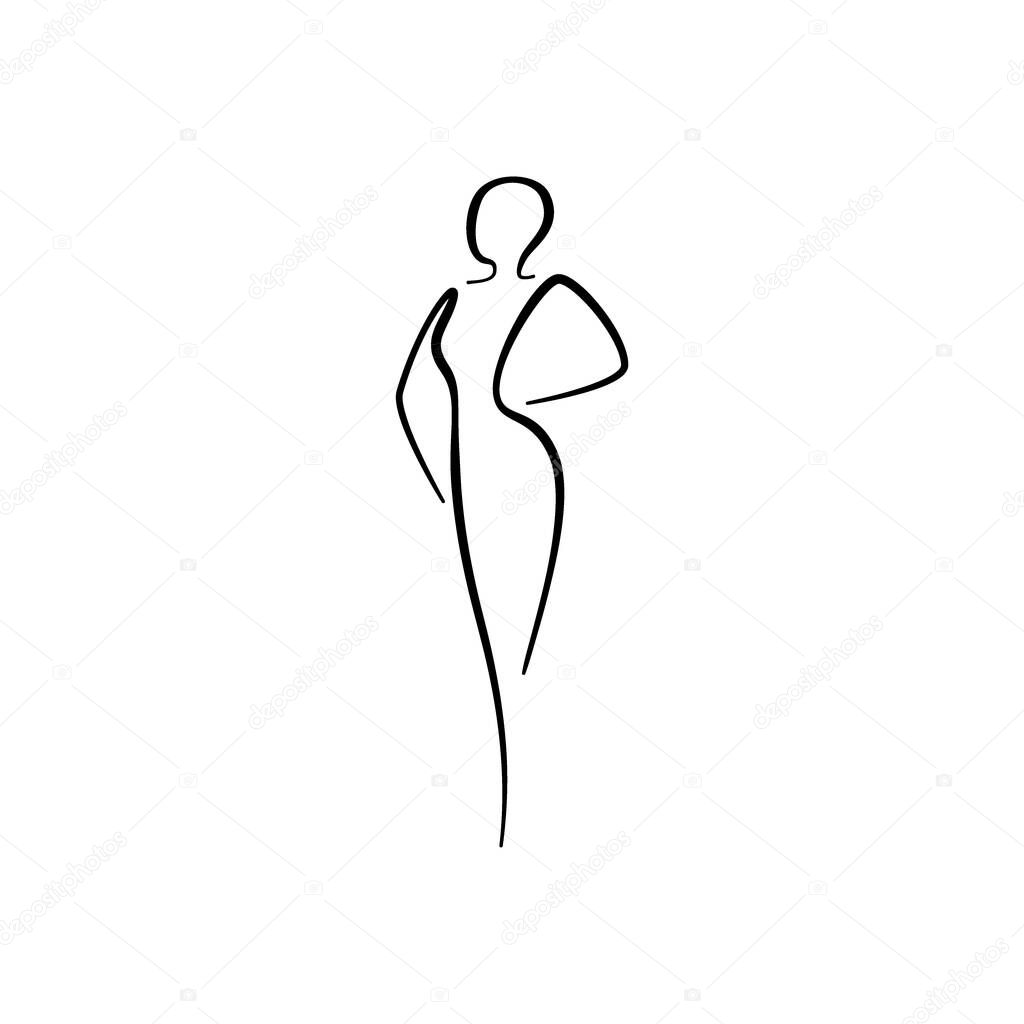 Beauty woman line body silhouette. Model female line figure. Abstract drawing of girl sign for wellness center, sport, dance, beauty salon and spa. Vector illustration