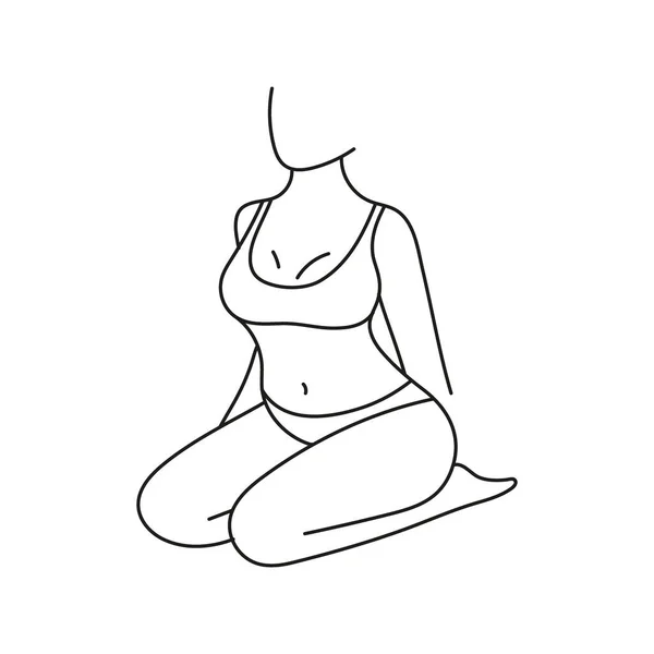 Beautiful Woman Body Silhouette Line Art Figure Girl Sit Underwear — Stock Vector