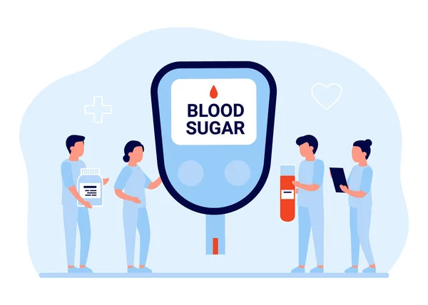 Läkare Testar Blodsockernivån Diabetesbegreppet Bloddroppstest Band För Mätning Glukos Glukometer — Stock vektor