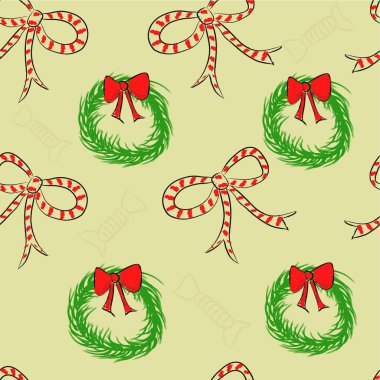 Noel çelenk ve yay ile resimli arka plan