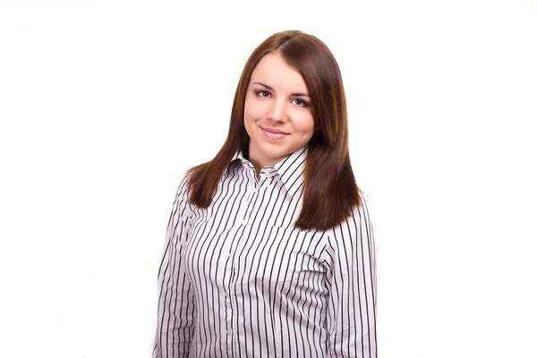 Porträt einer schönen jungen Frau auf isoliertem weißem Hintergrund in Business-Bluse — Stockfoto