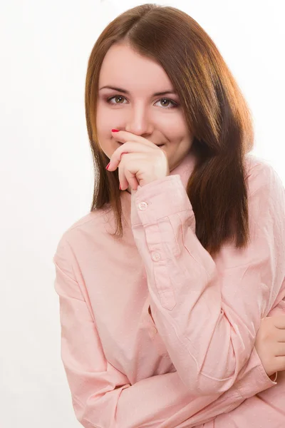 Portrait of a beautiful young woman on white background in business style blouse — Stock Photo, Image