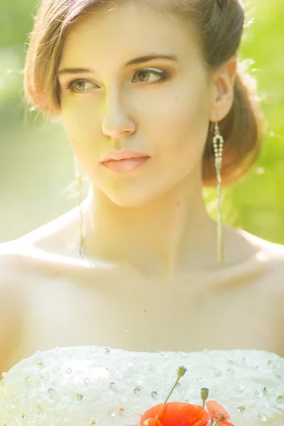 Beautiful bride outdoors - soft focus — Stock Photo, Image