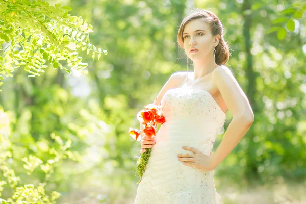 Beautiful bride outdoors - soft focus — Stock Photo, Image