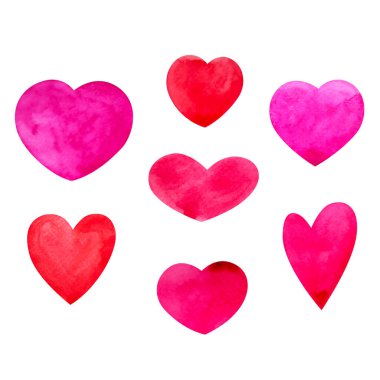 Kırmızı pembe renk aşk kalp sevgililer günü sanat suluboya resim tasarımı romantik semboller çizerek izole edilmiş arkaplan