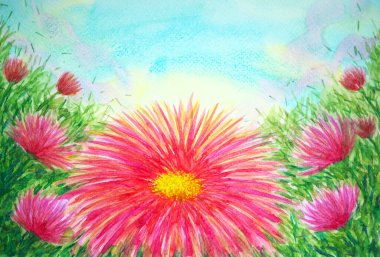 Pembe çiçek yaprağı soyut sanat suluboya resim tasarımı arka plan doğa yaz bahçesi