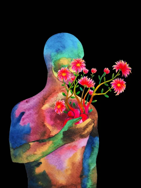 心の優しさを愛する心の優しさ人間の芸術抽象的な精神的な健康水彩画イラストデザイン — ストック写真