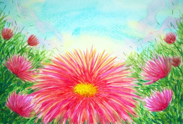 Pembe çiçek yaprağı soyut sanat suluboya resim tasarımı arka plan doğa yaz bahçesi