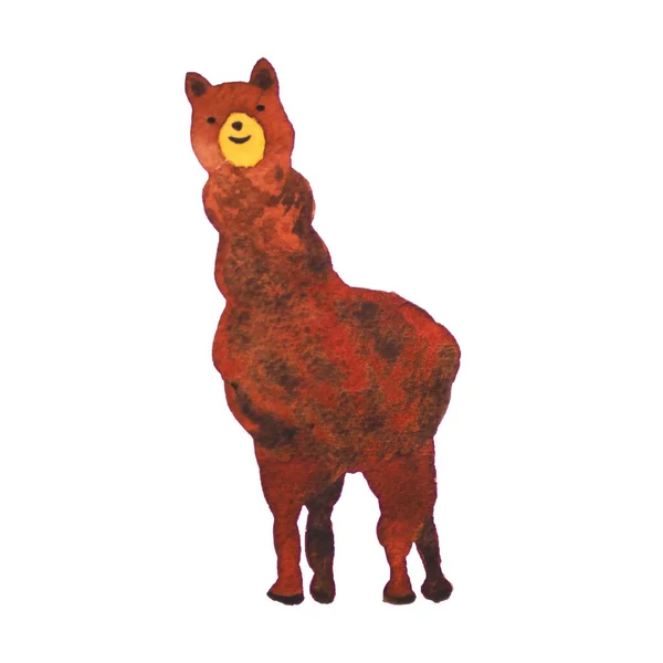 Alpaka Roztomilé Zvíře Legrační Umění Akvarel Malba Ilustrace Design Kreslení — Stock fotografie