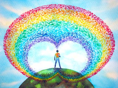 İnsan zihni zihin sağlığı yoga çakrası soyut enerji meditasyonu suluboya resim tasarımı ile evreni birbirine bağlar.