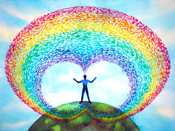 사람의 샤크라 추상적 에너지 명상은 우주의 상징하는 수채화 디자인 미술을 — 스톡 사진
