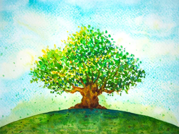 Αφηρημένη Ανάπτυξη Δέντρο Φύση Ουρανό Πνευματική Μυαλό Ψυχική Επούλωση Ακουαρέλα — Φωτογραφία Αρχείου
