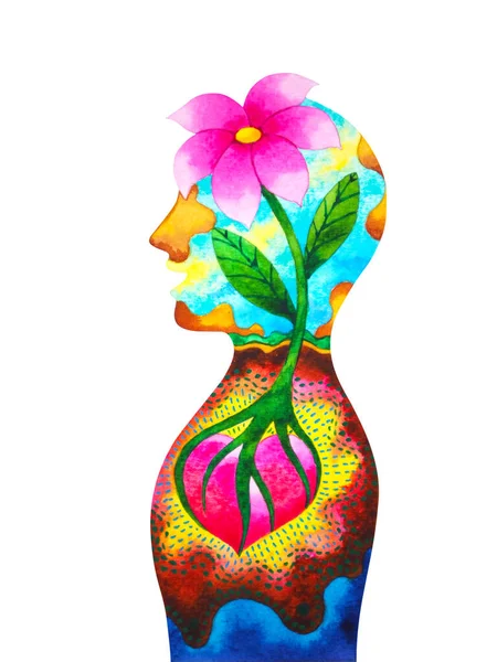 Mänsklig Huvud Abstrakt Konst Sinne Andlig Psykisk Hälsa Terapi Akvarell — Stockfoto