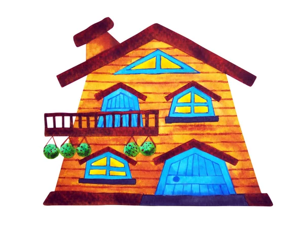 Cute Minimal Home House Cottage Wood Architecture Art Cartoon Watercolor — Stock fotografie