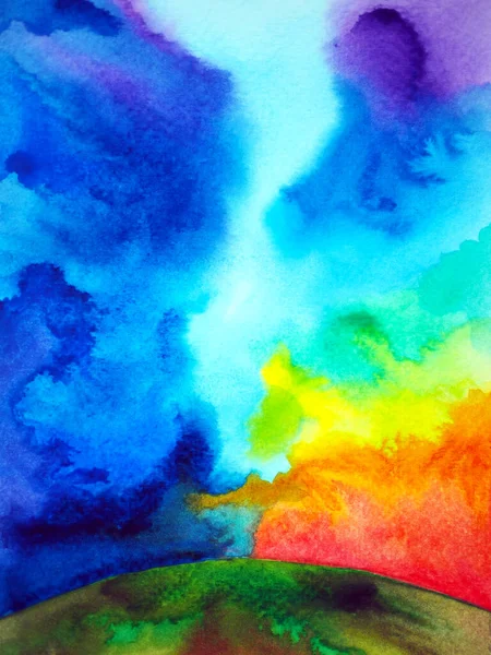 カラフルな虹色のアート水彩画抽象的な精神的な心のイラストデザイン図面 — ストック写真