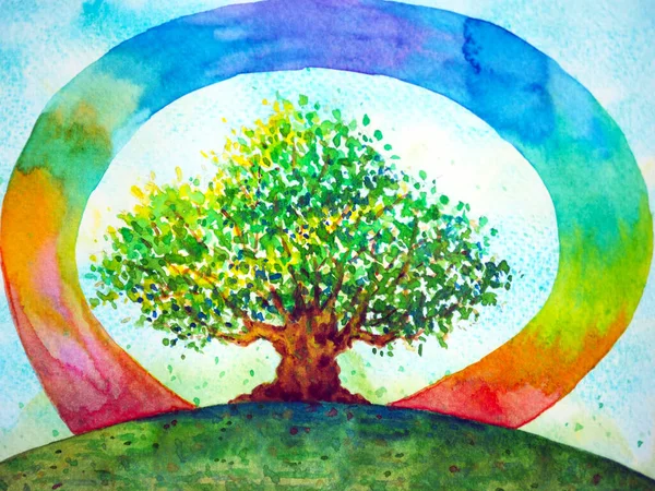 Αφηρημένο Ουράνιο Τόξο Φύση Δέντρο Πνευματικό Μυαλό Ψυχική Θεραπεία Ακουαρέλα — Φωτογραφία Αρχείου