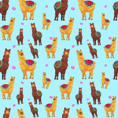 Şirin alpaka pürüzsüz desensiz çizim suluboya