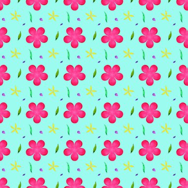 Pembe ve sarı çiçekli kusursuz desenli suluboya tasarımı