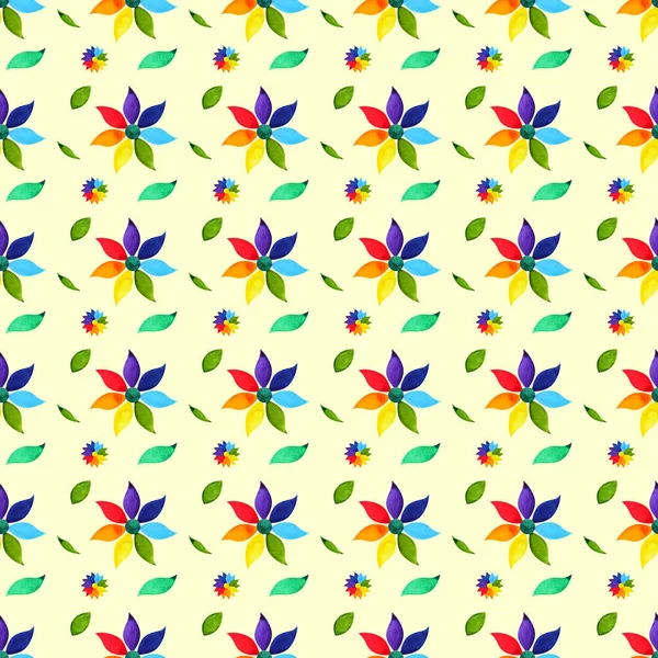 Πολύχρωμο Λουλούδι Απρόσκοπτη Μοτίβο Εικονογράφηση Σχέδιο Ακουαρέλα Ζωγραφική — Φωτογραφία Αρχείου