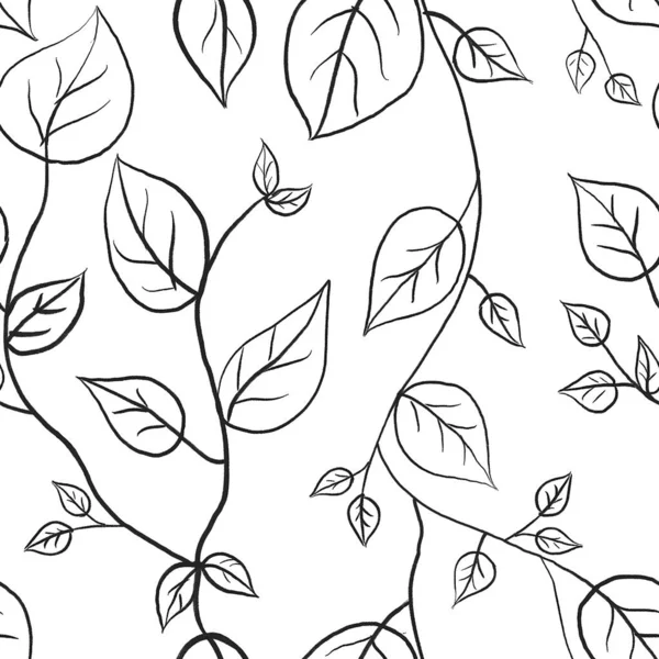 Doodle sketch leaf seamless pattern black and white illustration design