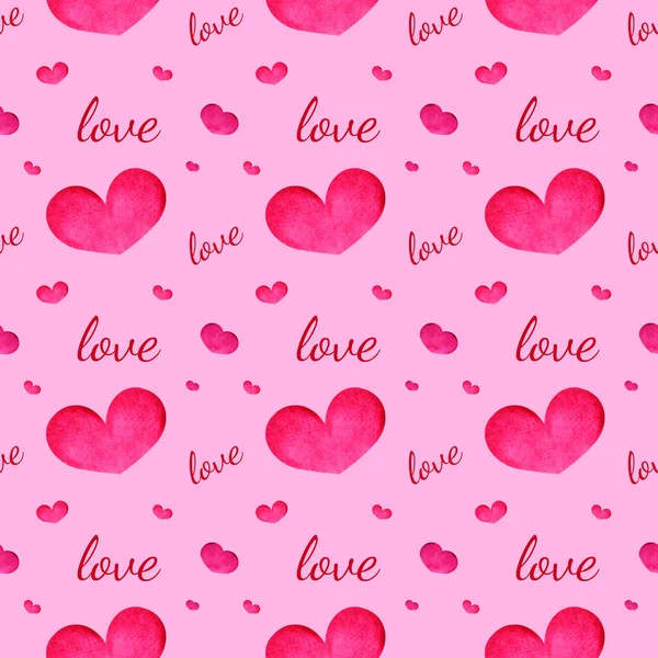 Rood Hart Aquarel Schilderen Naadloos Patroon Liefde Valentijnsdag Concept Illustratie — Stockfoto