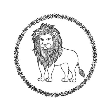 Aslan burcu astroloji burç sembolü işaret logosu tasarımı ateş elementi sanat arka planı suluboya resim karikatür çizimi servet