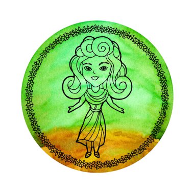 Başak burcu astroloji burç sembolü logo simgesi simgesi. Dünya element rengi sanat arka planı suluboya resim çizimi. Çizim sanatı.