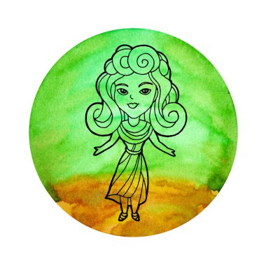 Başak burcu astroloji burç sembolü logo simgesi simgesi. Dünya element rengi sanat arka planı suluboya resim çizimi. Çizim sanatı.