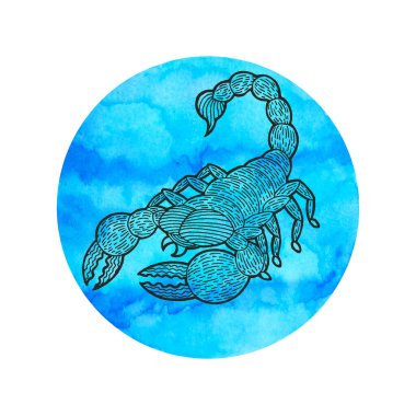 scorpio zodiac astrology horoscope symbol sign logo icon design in water element color art background watercolor painting cartoon drawing illustration fortune