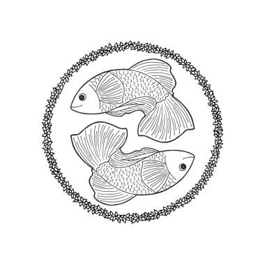 Balık burcu burç burç sembolü işaret logosu tasarımı su elementi renk sanatı arka plan suluboya resim karikatür çizim servet