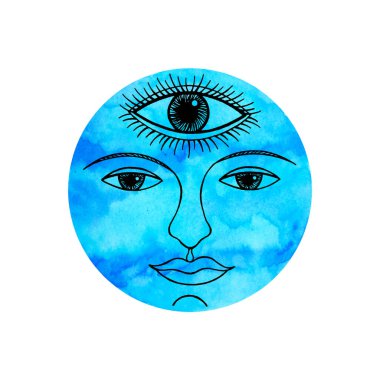 Üçüncü göz suyu gökyüzü mavi yüz soyut sanat zihin ruhani renk suluboya resim tasarımı doğa çizimi