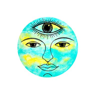 Üçüncü göz suyu gökyüzü mavi yüz soyut sanat zihin ruhani renk suluboya resim tasarımı doğa çizimi