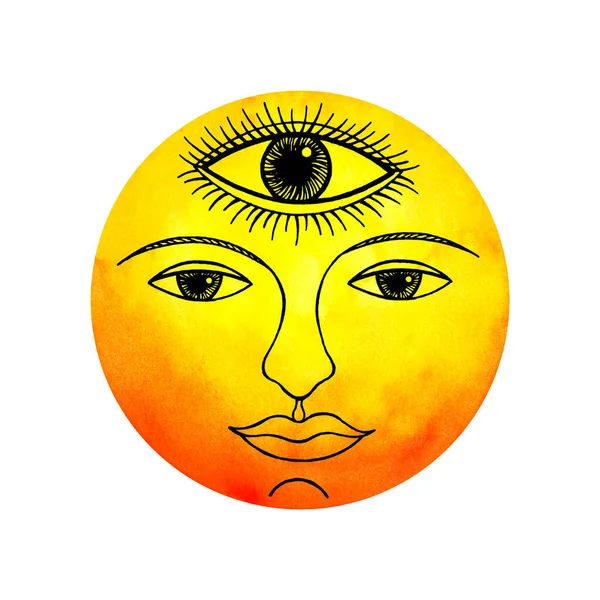 Terceiro Olho Sol Rosto Abstrato Arte Mente Espiritual Cor Aquarela — Fotografia de Stock
