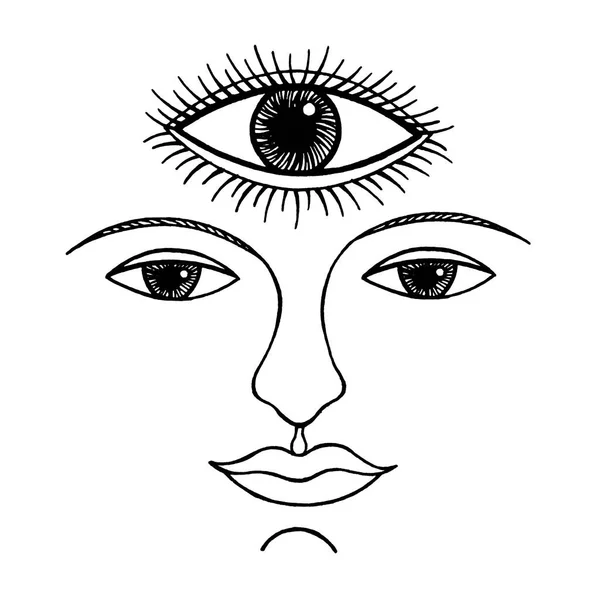 Human Third Eye Face Hand Drawing Sketch Illustration Design Black — Stockfoto