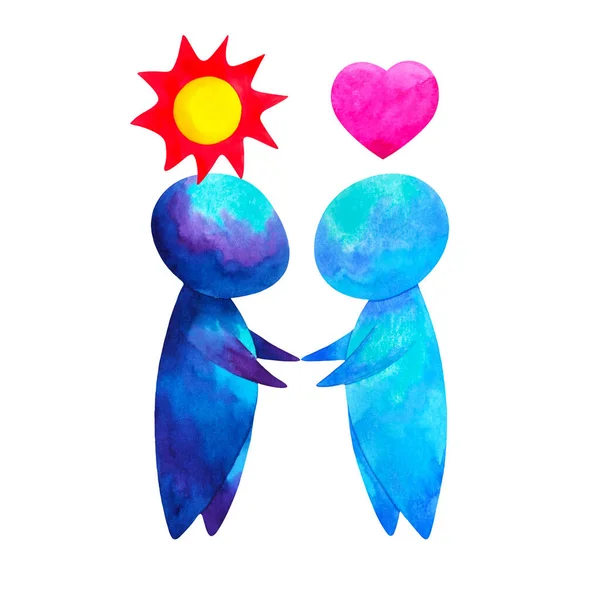 Two Human Compassion Empathy Love Heart Understanding Abstract Art Watercolor — Stockfoto