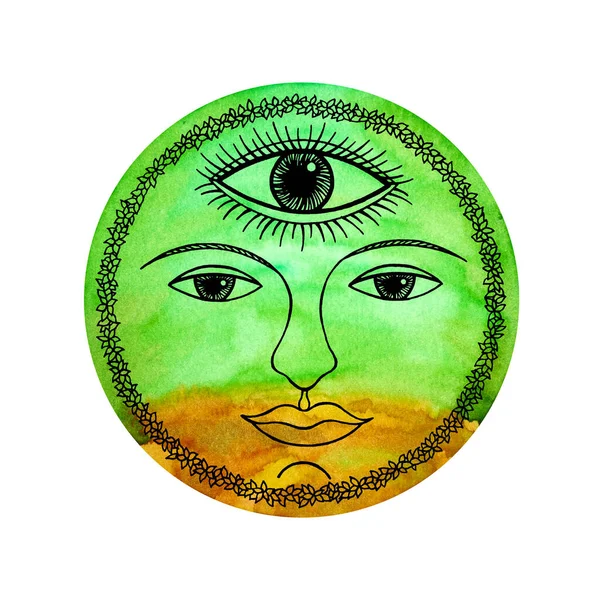 Third Eye Earth Face Abstract Art Mind Spiritual Color Watercolor — ストック写真