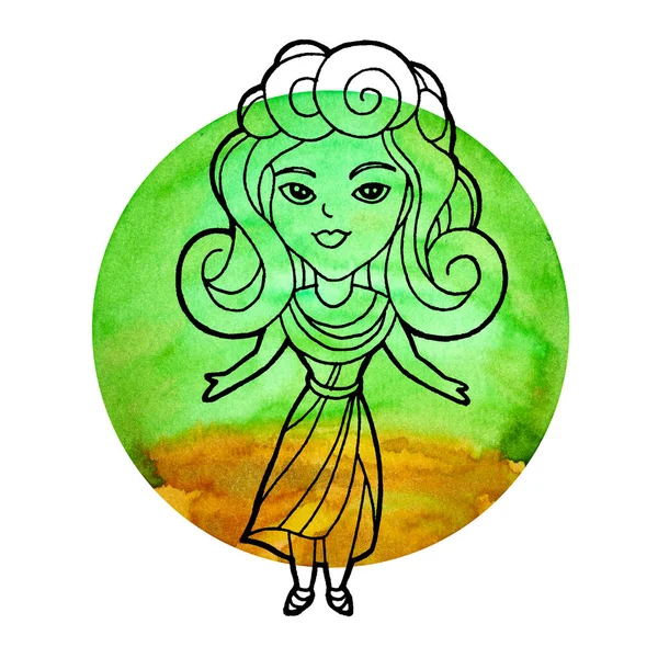 Başak burcu astroloji burç sembolü logo simgesi simgesi. Dünya element rengi sanat arka planı suluboya resim çizimi. Çizim sanatı.