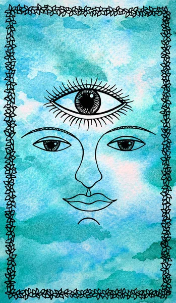 Menschliches Gesicht Drittes Auge Kunst Aquarell Malerei Illustration Design Zeichnung — Stockfoto