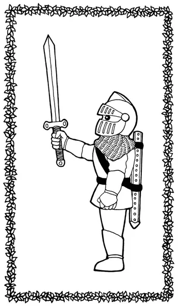 Medieval Knight Armor Warrior Sword Weapon Battle Helmet Cartoon Art — Zdjęcie stockowe