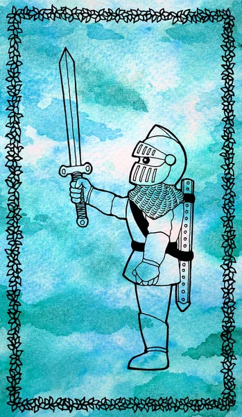 Medieval Knight Armor Warrior Sword Weapon Battle Helmet Cartoon Art — Foto de Stock