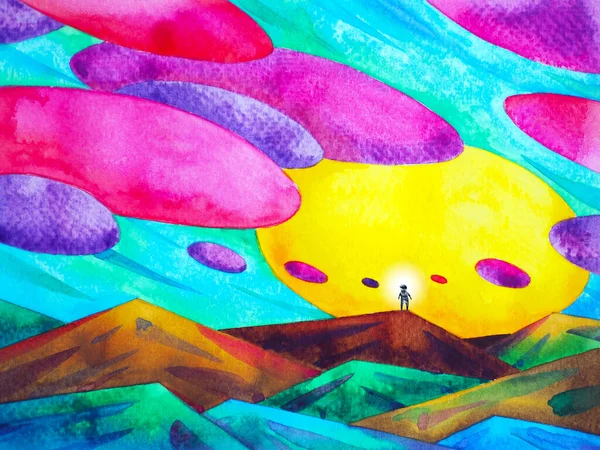 Human Mind Spiritual Power Energy Connect Universe Abstract Art Watercolor — Stock Fotó