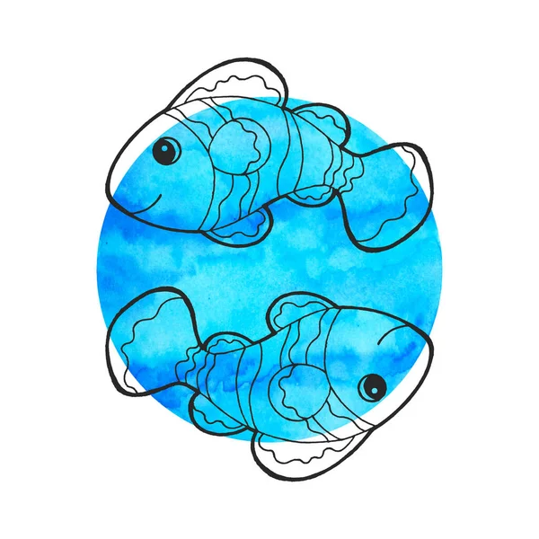 Pisces Zodiaco Astrología Horóscopo Símbolo Signo Logotipo Icono Diseño Agua —  Fotos de Stock