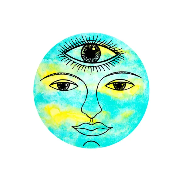 Üçüncü göz suyu gökyüzü mavi yüz soyut sanat zihin ruhani renk suluboya resim tasarımı doğa çizimi