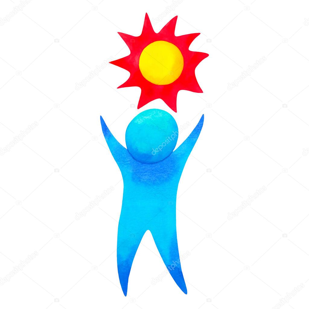 Happy sun shine human positive feeling mind power mental health spiritual abtract art watercolor painting cartoon illustration design drawing icon logo sign symbol